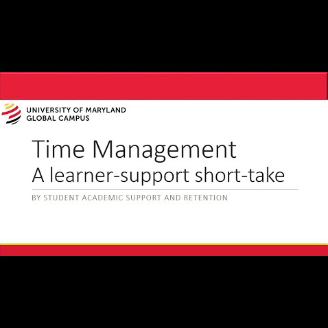 A presentation slide that says, "Time Management: A learner-support short-take."