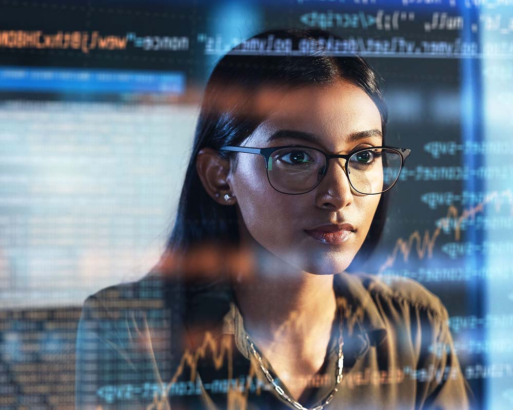 A person looking at a digital screen.