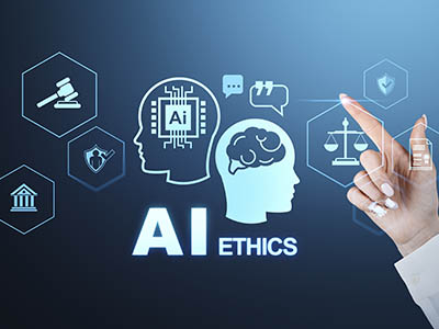 An abstract illustration with the words, "AI Ethics."