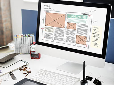 A computer monitor showing a magazine layout.