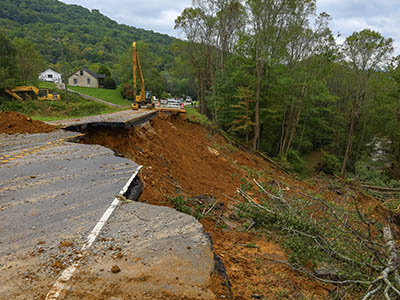 A collapsed road.