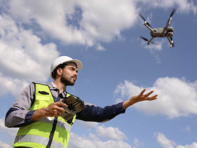 A person operating a drone outside.