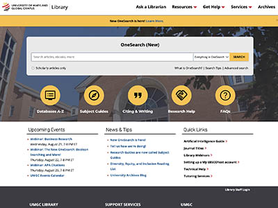 Screenshot of "OneSearch" on the UMGC Library website.