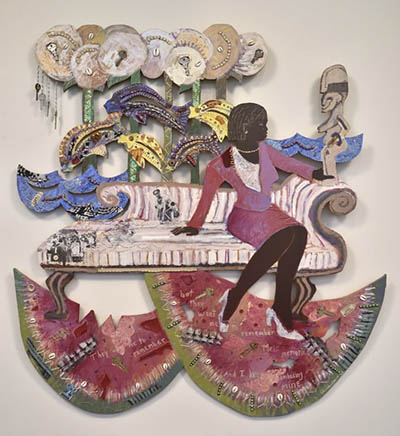 Artwork depicting a person sitting on a couch.