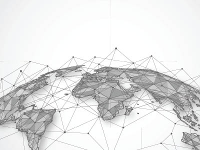 A map of the Earth with interconnected dots.