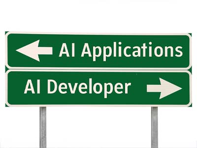 Two road signs with arrows for AI Applications and AI Developer.