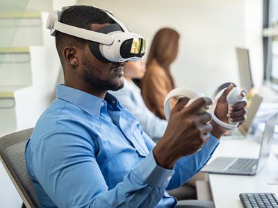 A person using a virtual reality headset.