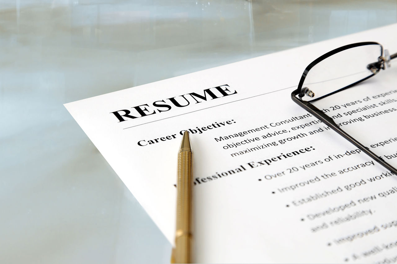 A resume on a table.