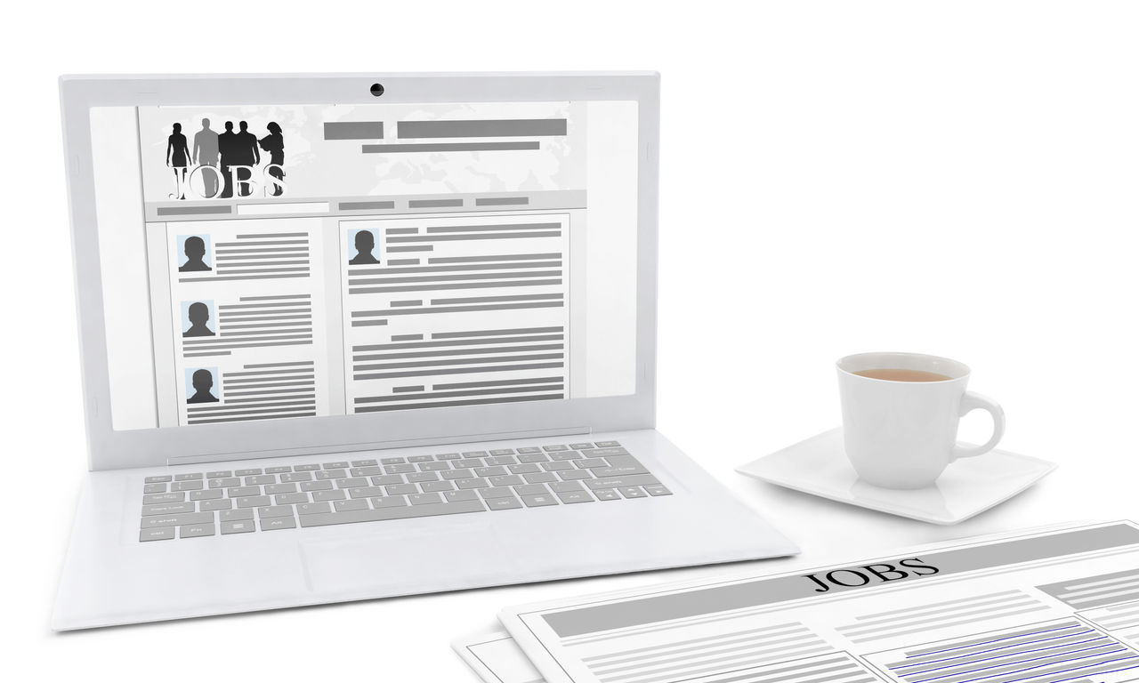 A computer showing job listings