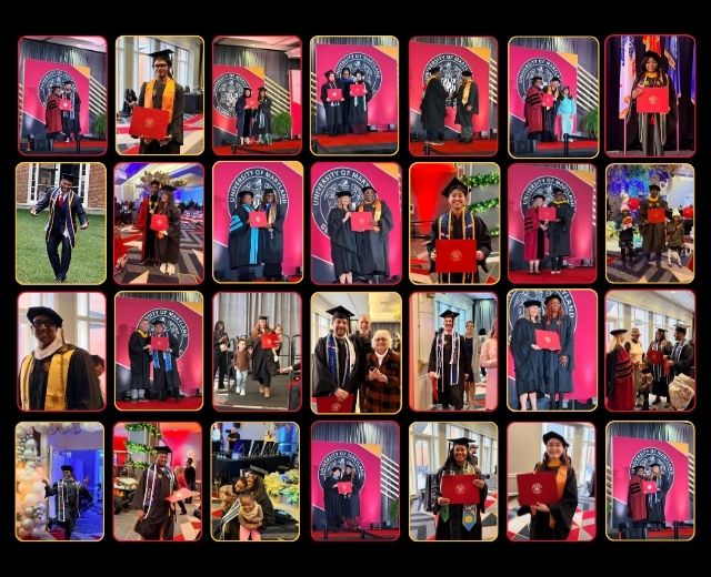 Photos of many UMGC graduates in their caps and gowns from around the world. 