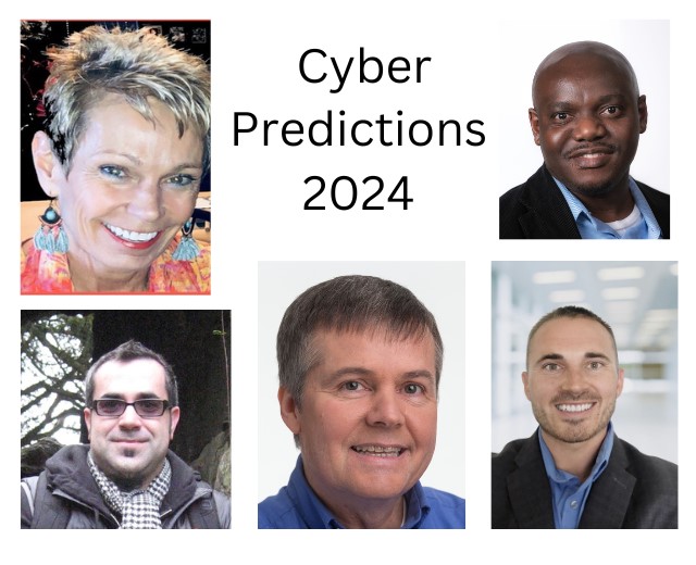 A montage of portraits with the title "Cyber Predictions 2024" in it.