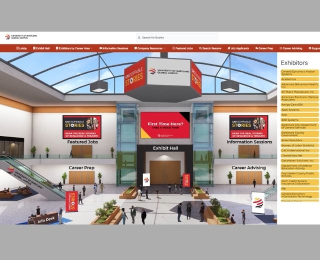 Screenshot of the UMGC 2026 Virtual Career Fair lobby. 