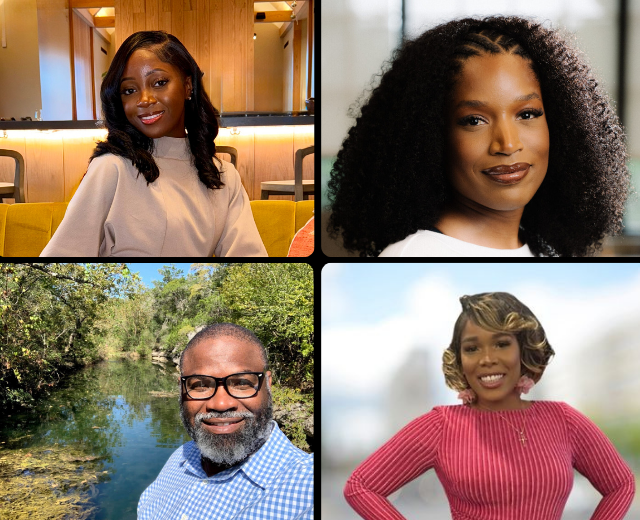 Photo collage of UMGC graduates Haja Corneh, AngeliqueAdams, Mike Sanders, and T’iara Bracken