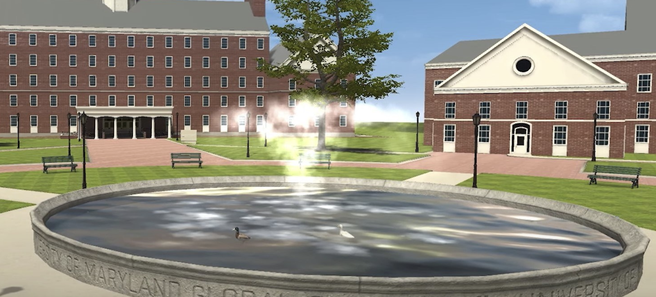 A virtual reality render of the UMGC Campus.