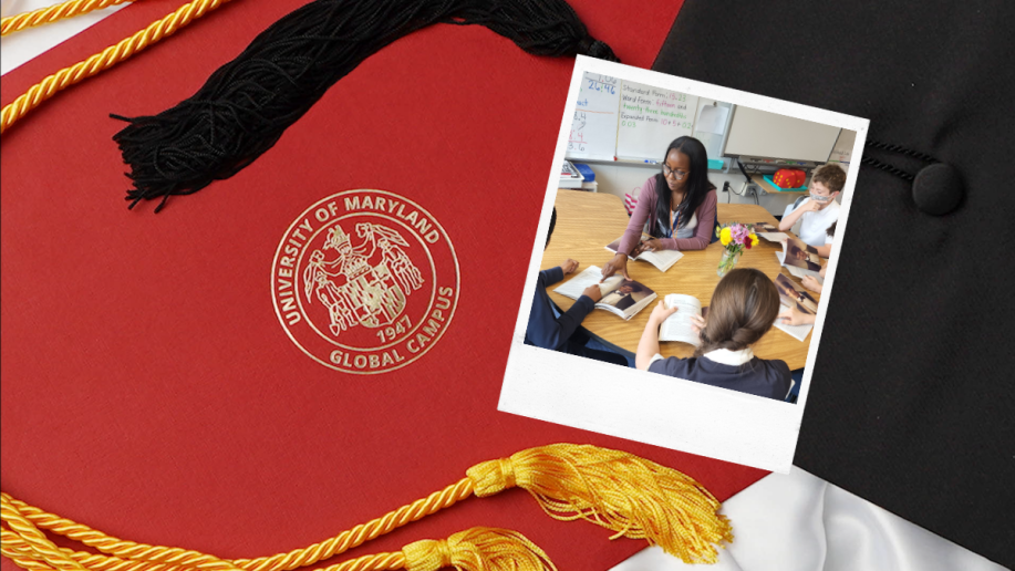 A photo of a UMGC Graduate over a cap and gown