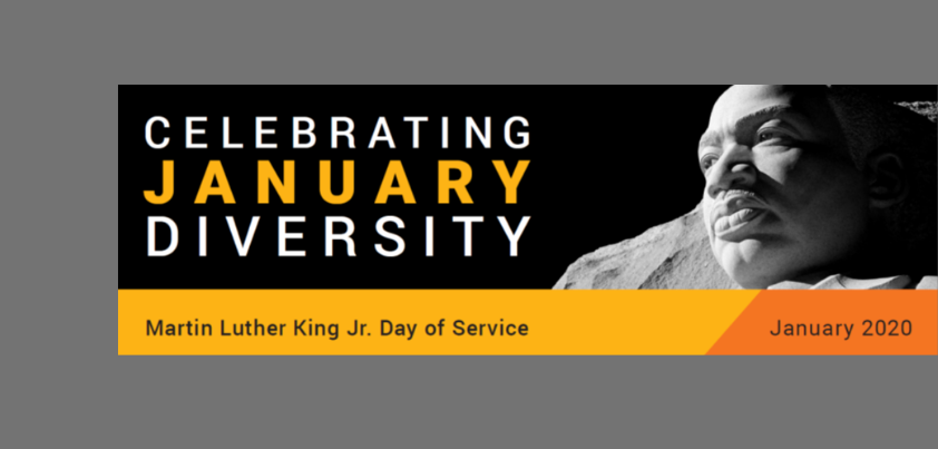 Banner for MLK Jr . Day of Service 2020 entitled 'Celebrating January Diversity'