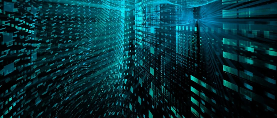 A stylized rendition of data inside a server farm