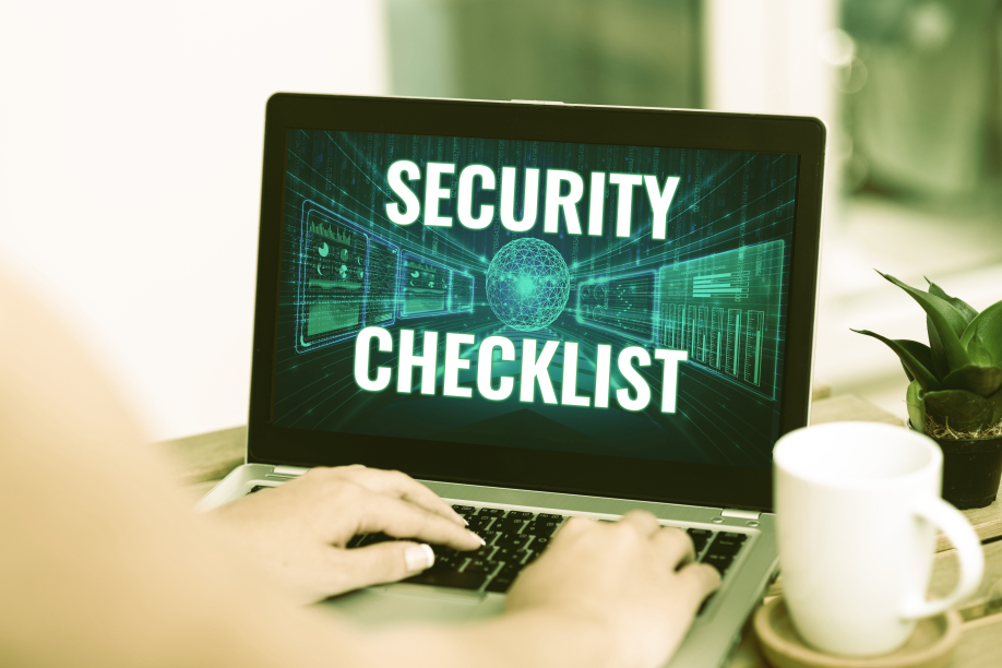 A computer depicting the phrase 'security checklist'.