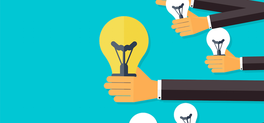 A graphic of people holding out light bulbs.