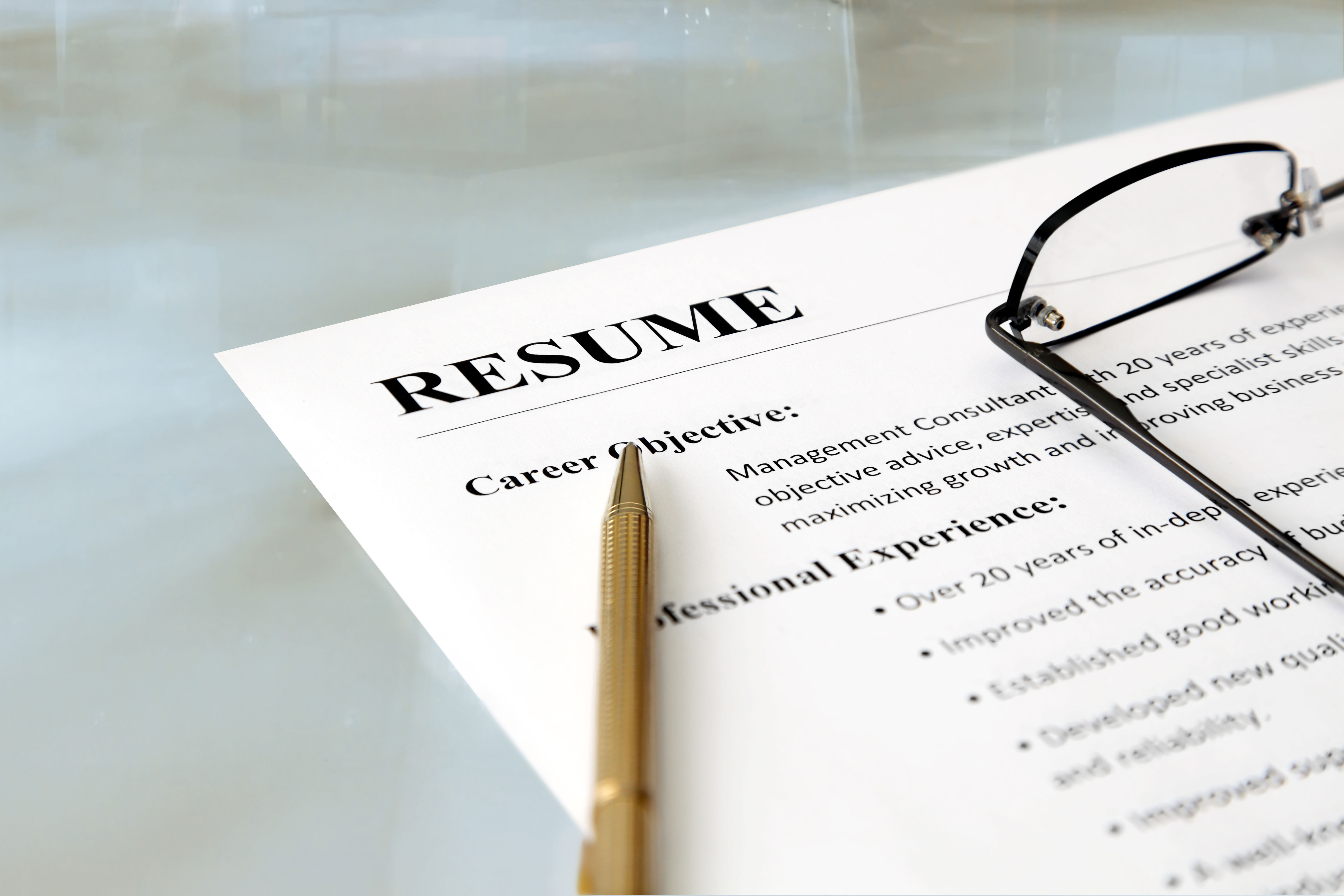 A resume on a table.