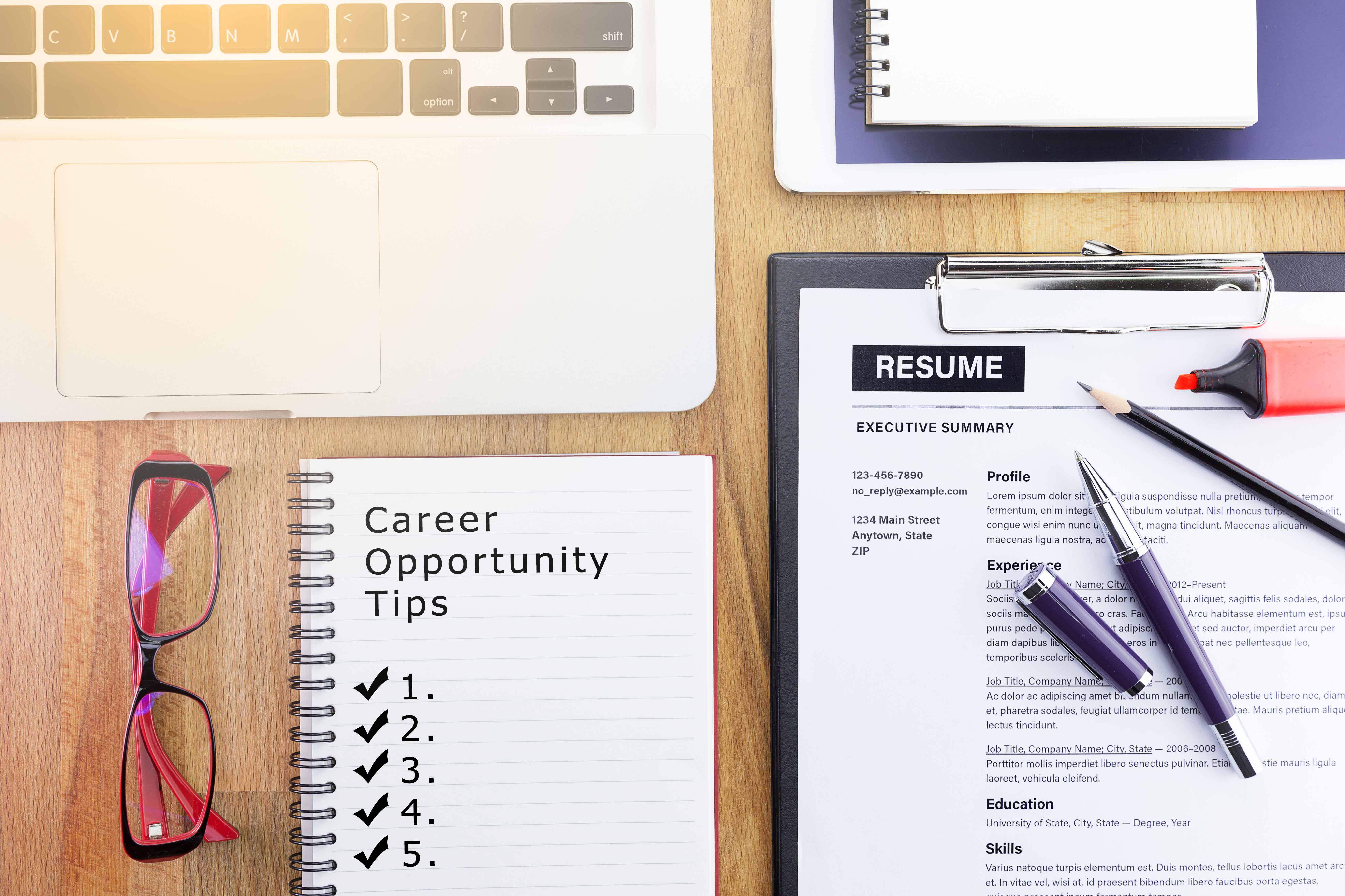 A resume on a table.