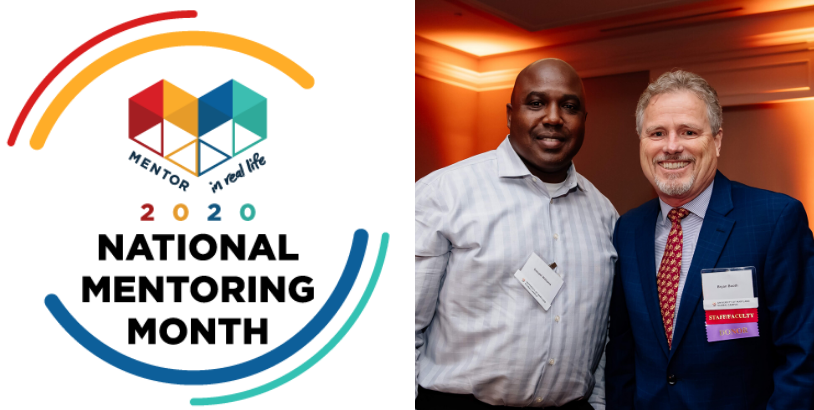The 2020 National Mentoring Month logo beside a UMGC mentor and mentee.