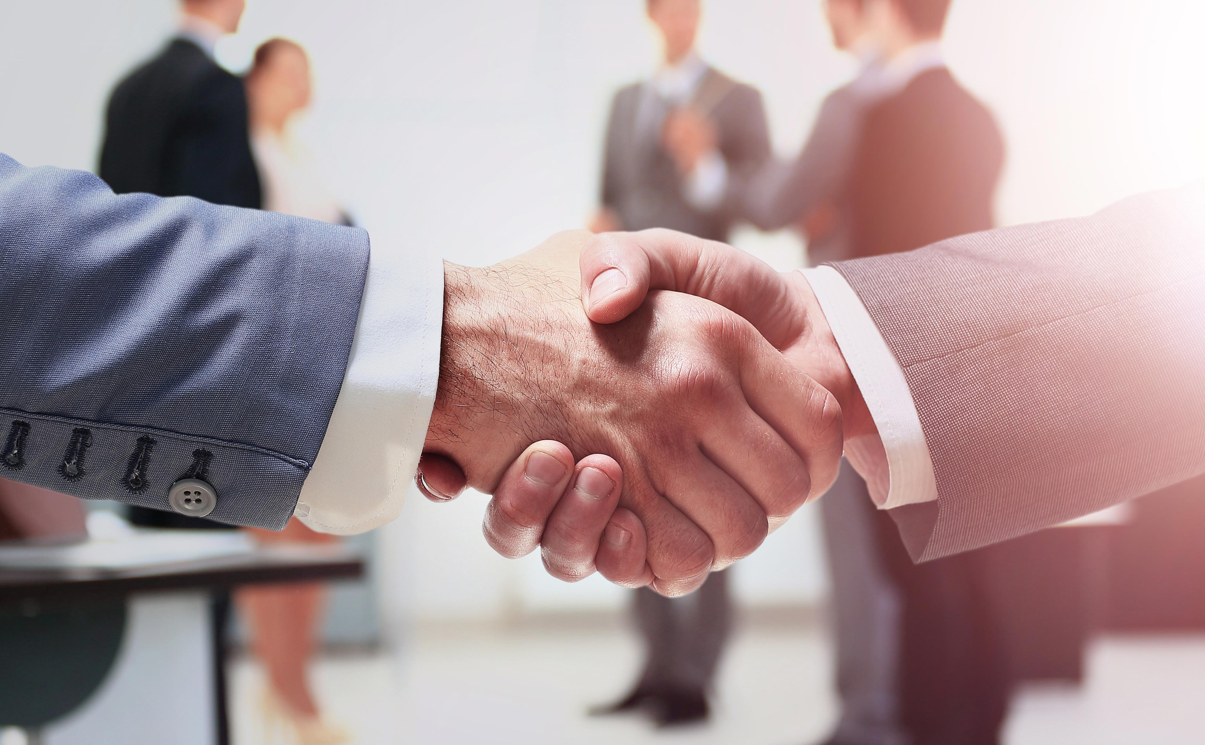 Two men shaking hands.