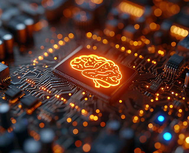 Abstract image of a circuit board with a brain.