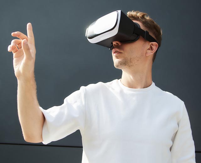 A person wearing a virtual reality headset.