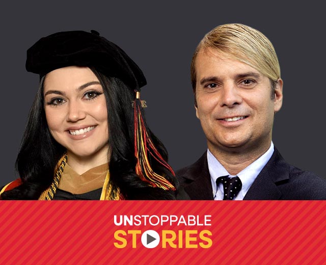 Christina Barlas and Jesse Varsalone headshots with text, "Unstoppable Stories."