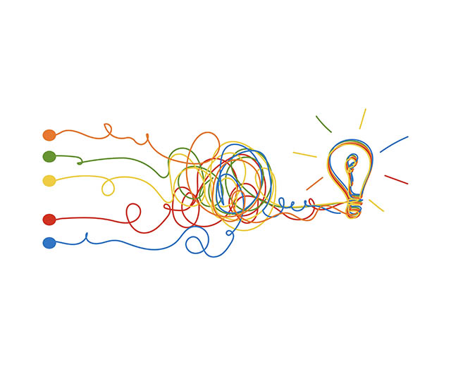 Abstract image of a lightbulb with squiggly lines.