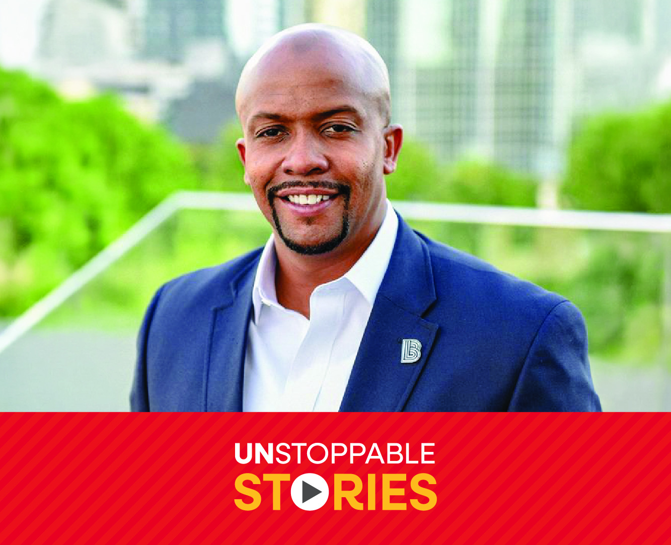 Kwame Johnson headshot with text that reads, "Unstoppable Stories."