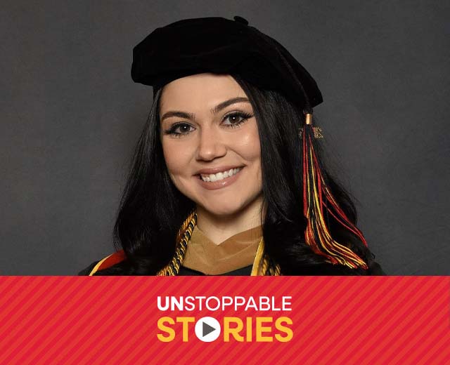 Christina Barlas headshot with text that reads, "Unstoppable Stories."