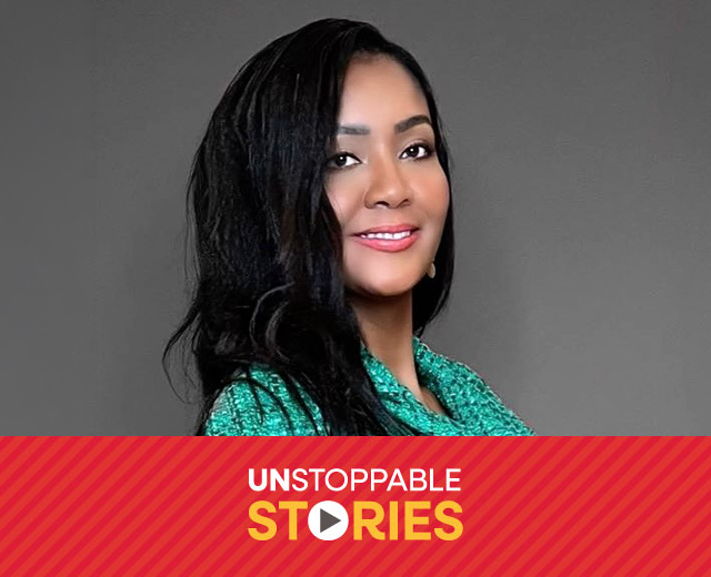 Giovanna William headshot with text that reads, "Unstoppable Stories."