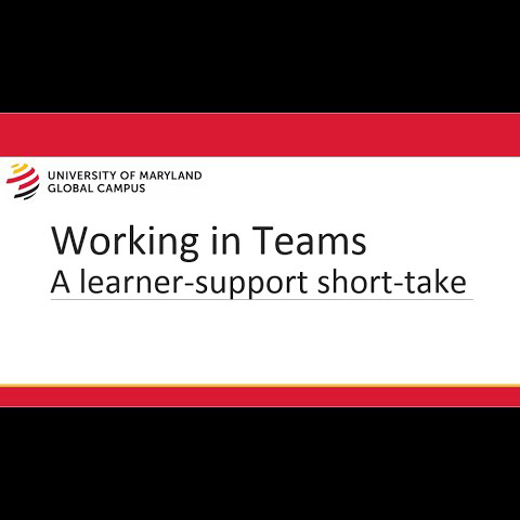 A presentation slide that says, "Working in Teams: A learner-support short-take."