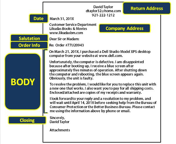 A sample complaint letter in proper format