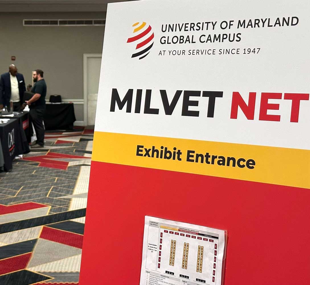 A picture of UMGC's "MilVet Net" signage.