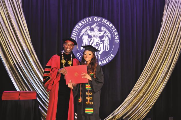 UMGC President Gregory Fowler with graduate Nailah Gibson.
