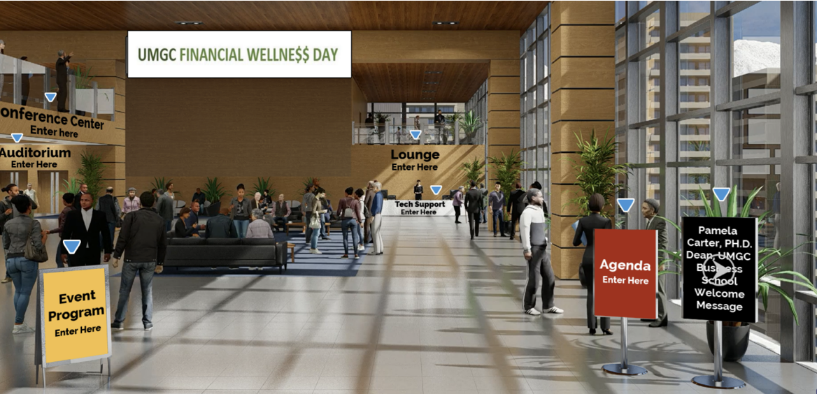 A virtual reality render of the UMGC Financial Wellness Day Entrance