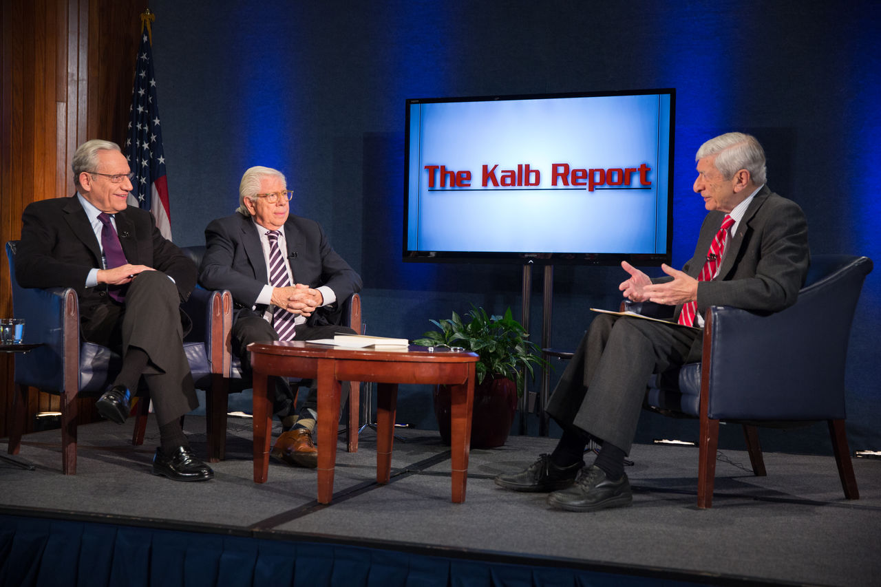 The Kalb Report program from 2014 featured journalists Bob Woodward (left) and Carl Bernstein.