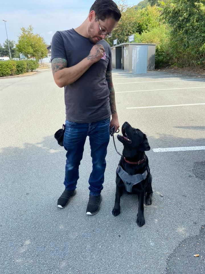 Richard Rice with his service dog Lumen. Rice launched K9s for Veterans Abroad in 2018.