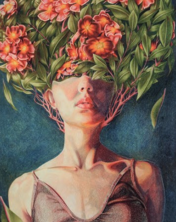 Invasive Thoughts by Cayla Otto, colored pencil on paper, 20 x 16 inches, 2021.