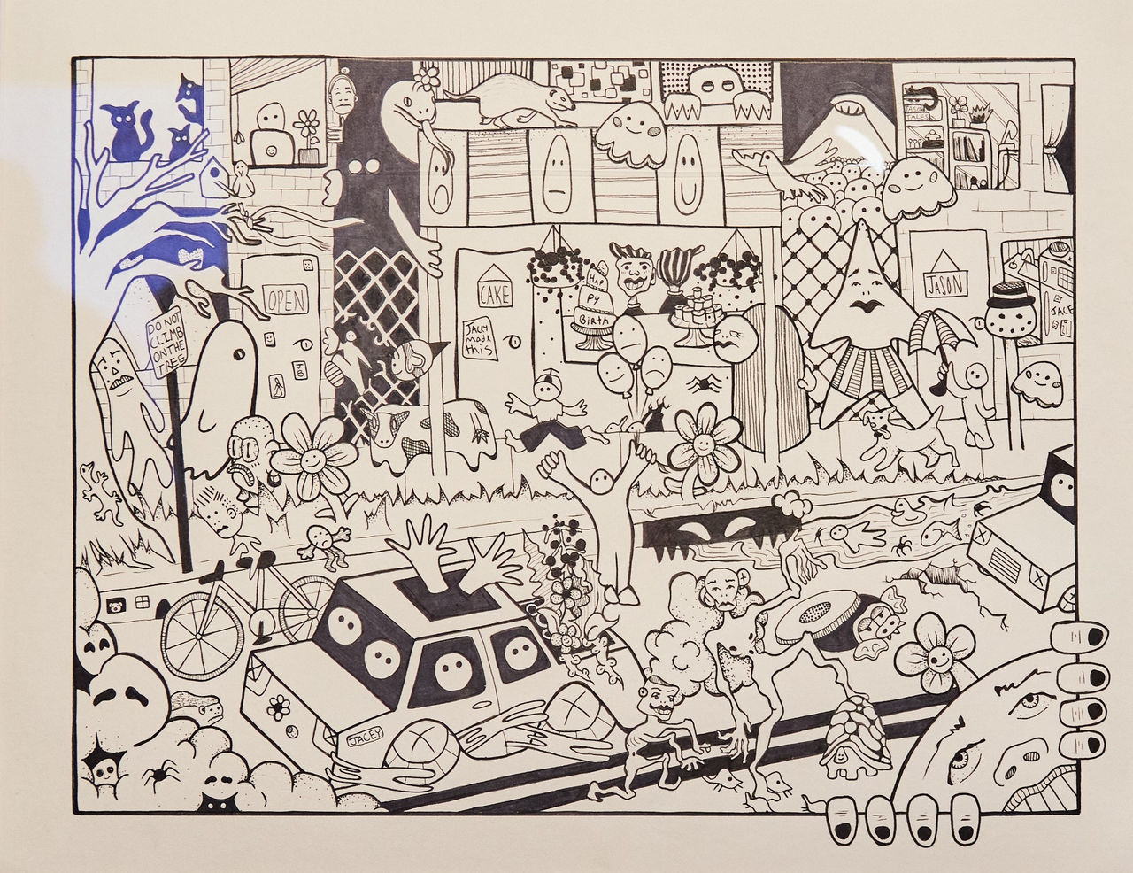 Downtown Funk by Jason Breden, micron pen on paper, 11 x 14 inches, 2022.