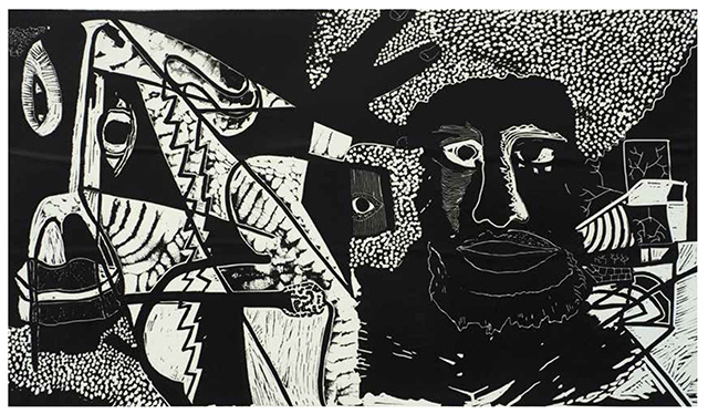 "If We," 1982, woodcut, artist’s proof, 16. x 28 inches, Private collection.