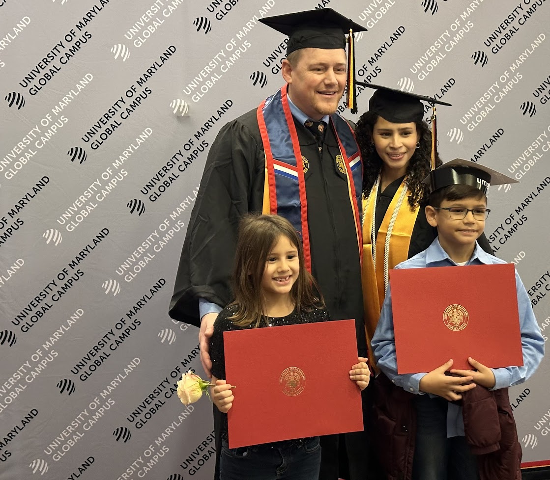 Brian and Karla O'Rourke graduated together and celebrated with their children.