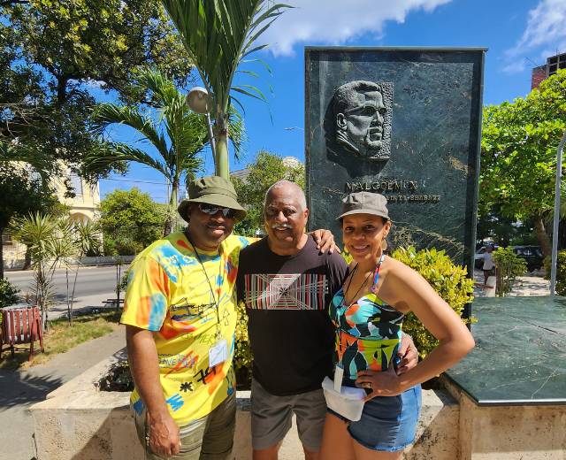 Documentary film producers Peter and Pamela McNeil in Cuba with John Felder (Center).