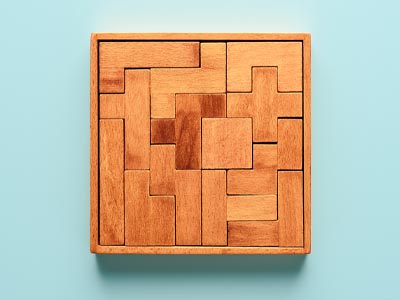 A completed wooden puzzle.